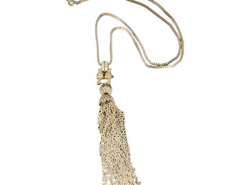 Vintage Unique Art Deco Glass Cab Paste Tassel Necklace (A4049)