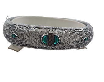 Antique Signed Edwardian Filigree Glass Bangle Bracelet (A3790)