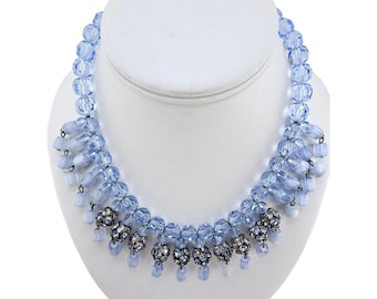 Vintage Stunning Crystal & Atlas Glass Rhinestone Bib Necklace (A4442)