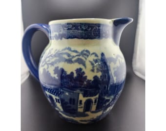 Antique Flow Blue Ironstone Victoria Ware Pitcher (A6269)
