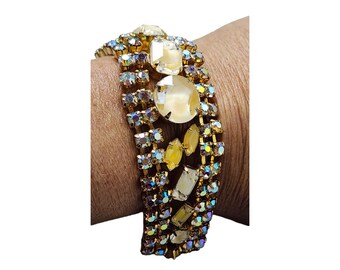Vintage Unsigned Givre Glass & Rhinestone Bracelet (A3016)