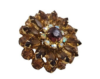 Vintage Blingy Multi Tone Topaz Rhinestone Dimensional Brooch (A5680)