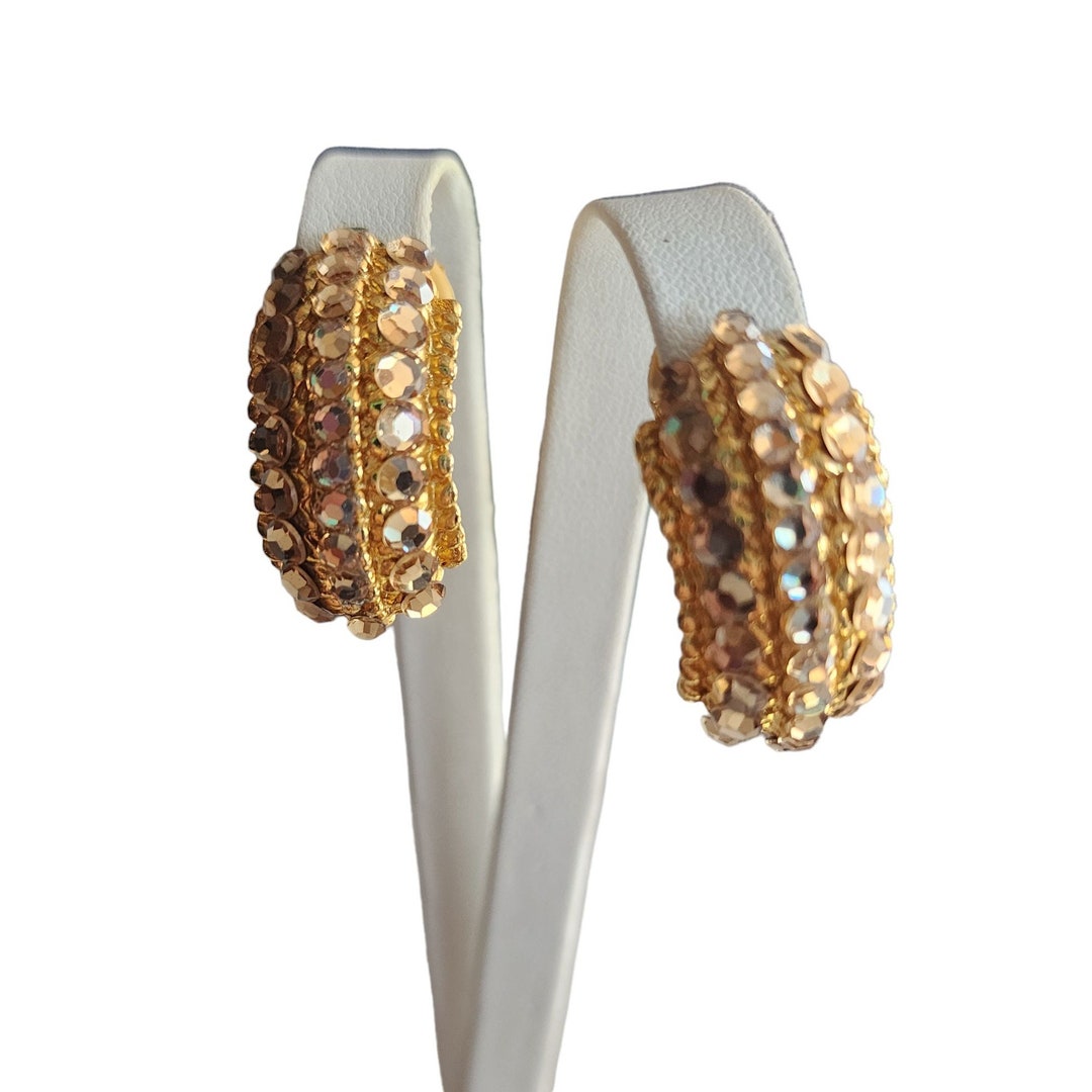Clips D'oreilles Vintage Années 80 - Strass Colorés - Créateur Français - Occasion