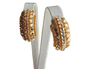 Vintage 80s Rhinestone Clip Earrings (A4262)
