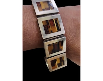 Absolutely Spectacular Sterling and Mosaic Amber Rare Bracelet (A5547)