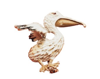 Vintage Trembling Enamel Pelican Bird Brooch (A435)