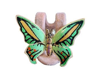 Vintage W. Germany Signed Crackled Enamel Butterfly Brooch (A1756)