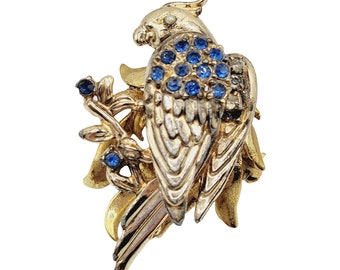 Vintage 40's Dimensional Rhinestone Bird Figural Brooch (A361)