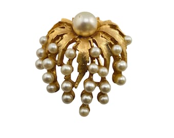 Vintage Signed Art Arthur Pepper Pearl & Matte Gold Brooch (A9151)