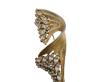 Vintage Signed JJ - Jonette Rhinestone Brushed Gold Brooch (A3304)