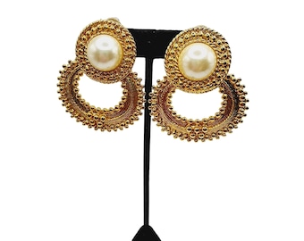 Vintage 80s Etruscan Door Knocker Earrings (A1286)