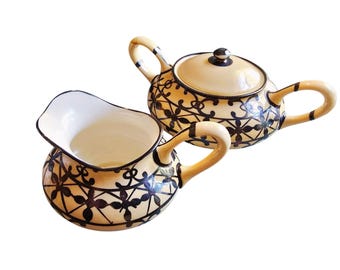 Antique Lenox Ivory Porcelain Cream & Sugar Set With Silver Overlay (LE1000)