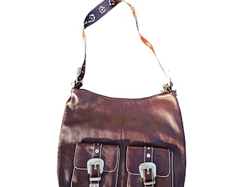 Vintage 80s NOS Dark Brown Charm and Luck Brown Leather Western Crossbody Bag