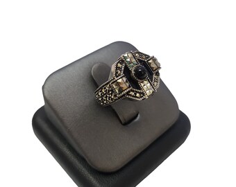Vintage Signed Judith Jack Sterling Onyx & Marcasite Art Deco Style Ring Size 7