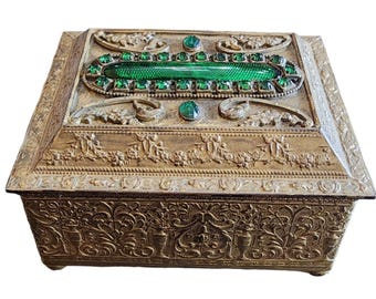 Antique Spectacular Empire Art Gold E & JB Jeweled Gilt Bronze Covered Box A1719
