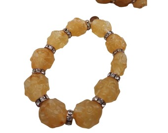 Vintage Champagne Resin Buddha Bracelet NOS (A4341)