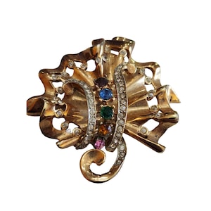 Early Deco Dimensional Jeweled Brooch Coro? (A1577)