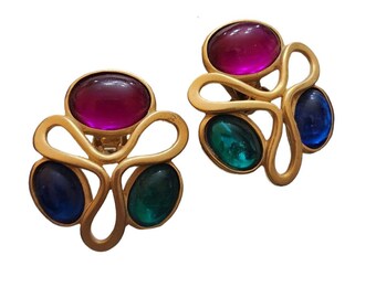 Vintage 80s Acrylic Matte Gold Abstract Clip Earrings (A2471)