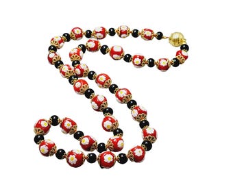 Vintage Glass Flower Beaded Necklace (A1634)