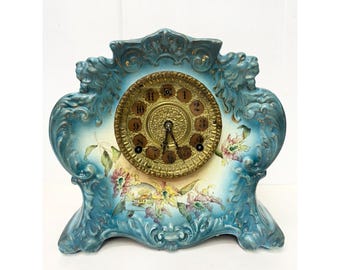 Antique Victorian Blue Gilbert Clock Co 411 Mantle Clock
