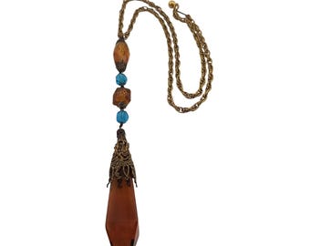 Interesting Vintage Glass Pendant Necklace (A5685)