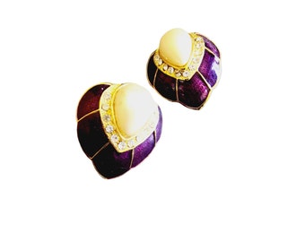Vintage 80's Unsigned Well Made Enamel Clip Earrings (A2990)
