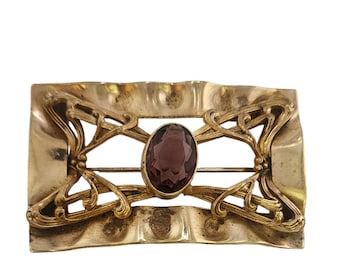 Antique Victorian Brass Sash Brooch (A5779)