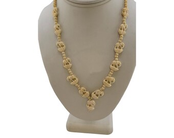 Vintage Possible Bone Figural Beaded Necklace (A8228)