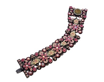 Vintage Signed MX Enamel Flower Cherub Bracelet (A3287)
