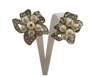 Vintage Blingy Faux Pearl Clip Earrings (A3456)