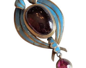 Wonderful Sterling Enamel and Glass Brooch (A2647)