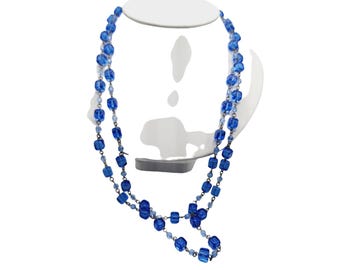 Antique Art Deco Linked Glass Cube Beaded Necklace (A2562)