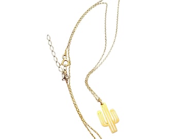 925 Sterling Vermeil Cactus Dainty Pendant Necklace (A9311)