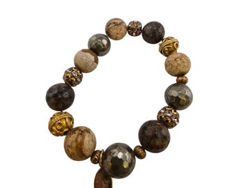 Vintage NOS Bee Charming Semi Precious Beaded Stretch Bracelet (A9222)