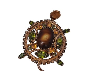 Vintage Glass Huge Turtle Brooch Pendant Attributed To Caviness (A3593)