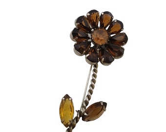 Vintage 2 Tone Rhinestone Flower Brooch (A3300)