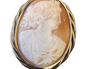 Antique Wonderful Carved Lady Cameo Gold Filled Brooch (A2935)