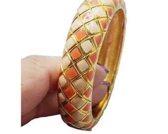 Vintage Signed Replica 80s Enamel Designer Bangle Bracelet (A1672)