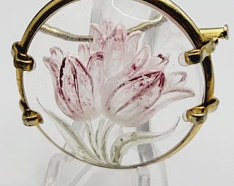 French Intaglio Acrylic Floral Early Brooch (A188)