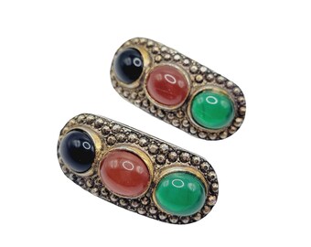 Vintage Tibetan Style 80's Glass Earrings (A354)