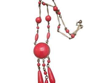 Vintage Art Deco Czech Glass Lavalier Necklace (A2003)