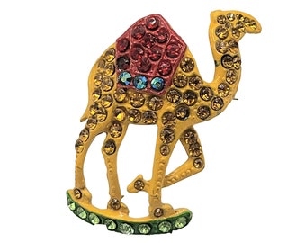 Vintage Signed Willie Woo Enamel Pave Paste Pot Metal Camel Brooch (A2676)