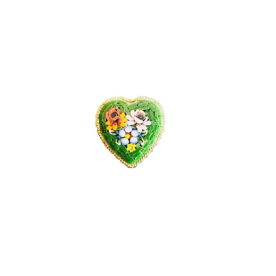 Broche Vintage Cœur Micro-mosaïque Or - Bijou Ancien Rare De Collection