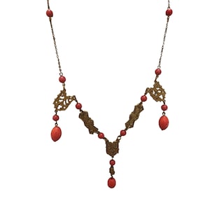 Antique Czech Style Brass and Glass Necklace (A2010)