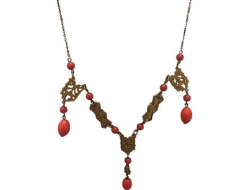 Antique Czech Style Brass and Glass Necklace (A2010)