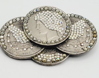 American Buckle H1013 Signed Heavy Encrusted Coin Brooch (A216)