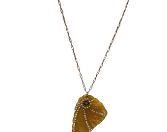 Antique Molded Celluloid And Rhinestone Pendant Necklace (A6324)