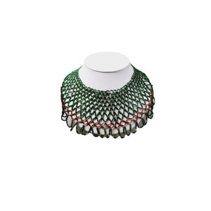 Vintage Fab All Hand Beaded Vidro Cor de Natal Colar Bib (A3027)