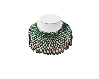 Vintage Fab All Hand Beaded Glass Christmas Color Bib Necklace (A3027)