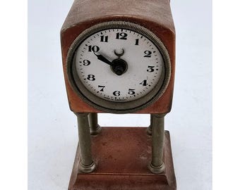 Antique Brass And Copper Rare Elevated German Wind Up Clock